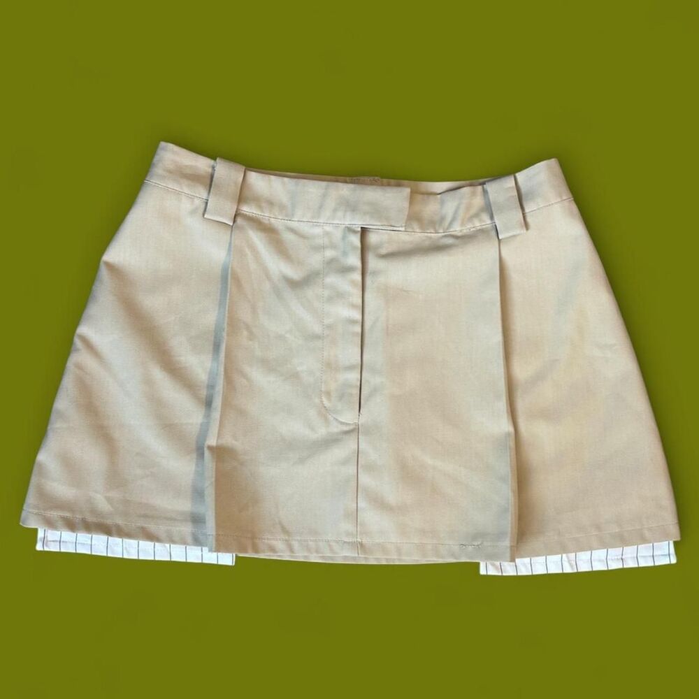 Isalis Pleated Mini Skirt Tan Pinstripe Peekaboo Pockets - Size small - Picture 1 of 3